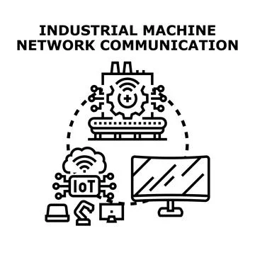 Industrial machine network communication concept connecting devices Stock Illustration