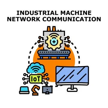 Industrial machine network communication concept connecting devices Stock Illustration
