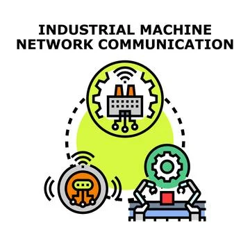 Industrial machine network communication system concept Stock Illustration