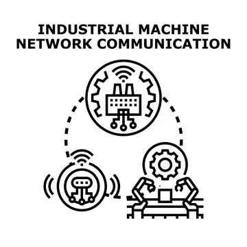 Industrial machine network communication system concept 스톡 일러스트