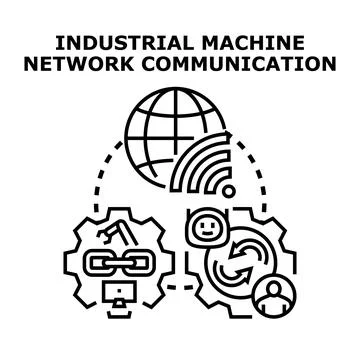 Industrial machine network connecting automation and workflow management イラスト素材