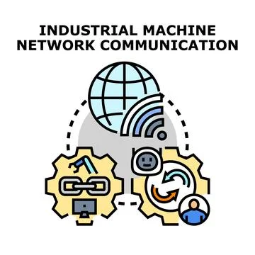Industrial machine network connecting automation and workflow management Stock Illustration