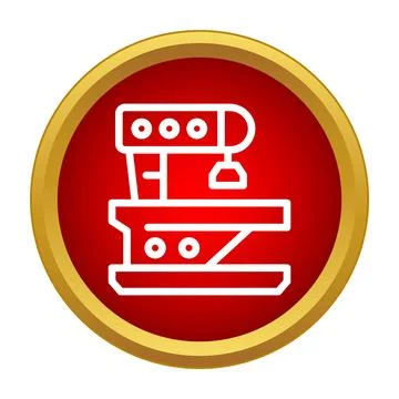 Industrial machine processing manufacturing equipment icon on red background Ilustración de archivo