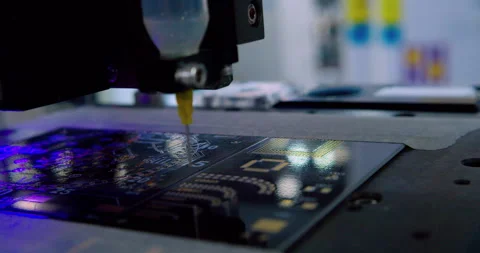 Industrial machine for the production of electronic printed circuit boards. Stock Footage 332893463
