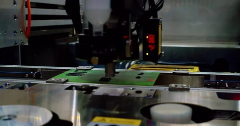 Industrial machine for the production of electronic printed circuit boards. Stock Footage 332894229