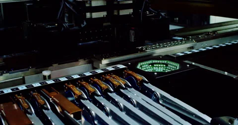 Industrial machine for the production of electronic printed circuit boards. Stock Footage 332895118