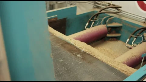 Industrial Machine with Red Roller Processing Bulk Material, Factory, Close Up Stock-Footage 341438312