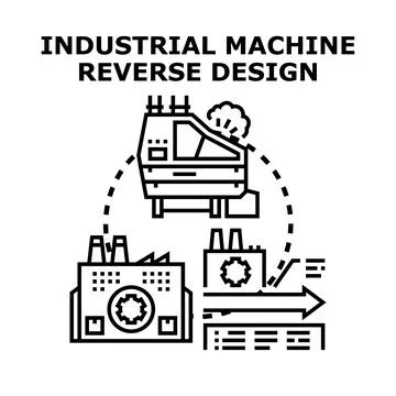 Industrial machine reverse design process illustration Stock Illustration