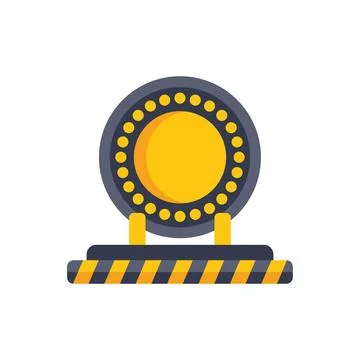 Industrial machine with round shape and warning stripes standing on platform Stock Illustration
