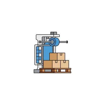 Industrial machine stacking boxes on wooden pallet with the machine has blue Stock Illustration
