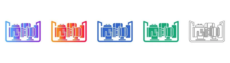 Industrial Machinery Engine Vector Icon Set Stock Illustration