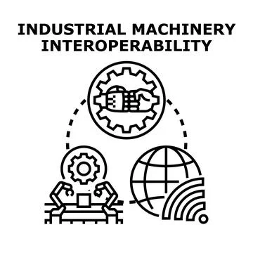 Industrial machinery interoperability connecting global smart factory systems Stock Illustration