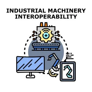 Industrial machinery interoperability connecting smart factory systems Stock Illustration