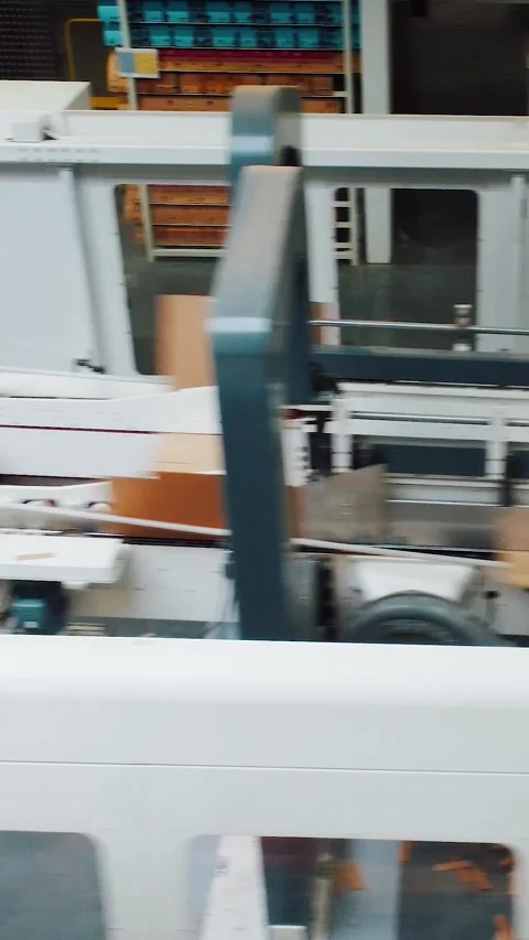 Industrial machinery in motion, continuous flow of cardboard sheets through Vídeos de archivo 316339612