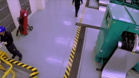 Industrial Machinery Operating Inside Modern Manufacturing Facility With Safety Vídeos de archivo 345888531