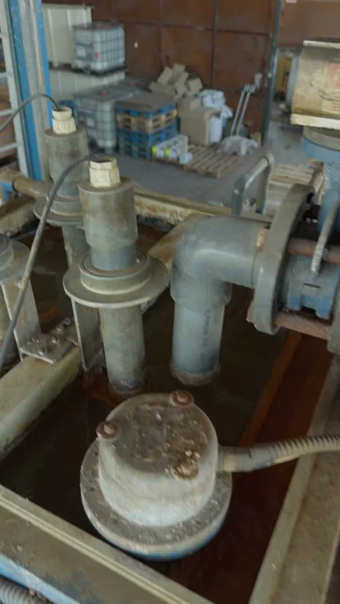 Industrial machinery operating in a large liquid tank 動画素材 339669914