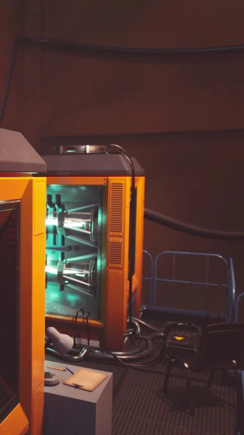 Industrial machinery setup for manufacturing process in large facility Stock Footage 341040195