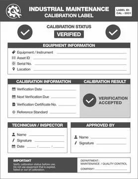 Industrial maintenance calibration label black version Stock Illustration