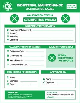Industrial Maintenance Calibration Label Set for Equipment Illustrazione stock