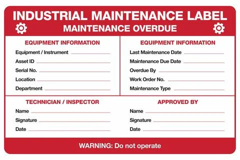 Industrial maintenance labels maintenance due Stock Illustration