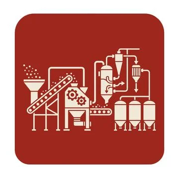 Industrial manufacturing process icon in red, illustrating material handlin.. Stock Illustration