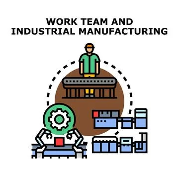 Industrial manufacturing process with team and automation concept Stock Illustration
