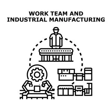 Industrial manufacturing process with team and automation concept Stock Illustration