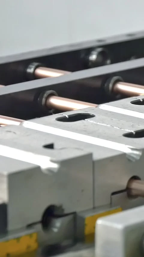 Industrial Marvel Shaping Copper Elements With Mechanical Grace Stock Footage 344607262