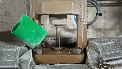 Industrial Material Testing Machine Clamped on Fabric Sample with Measuring Tool Stock Footage 341539533