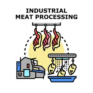 Industrial meat processing factory producing fresh meat products 스톡 일러스트