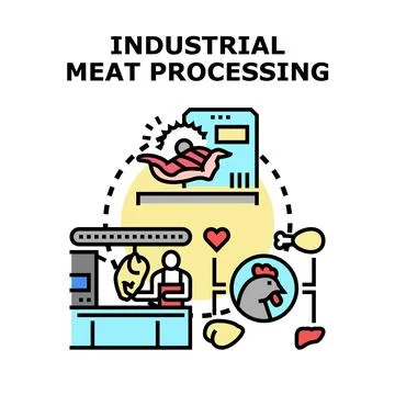 Industrial meat processing production line concept Stock Illustration