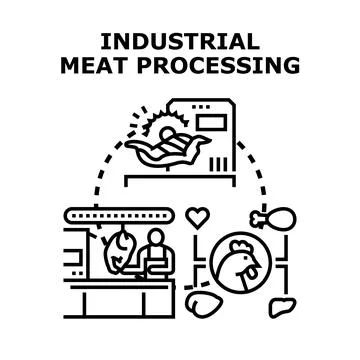 Industrial meat processing production line concept Stock Illustration
