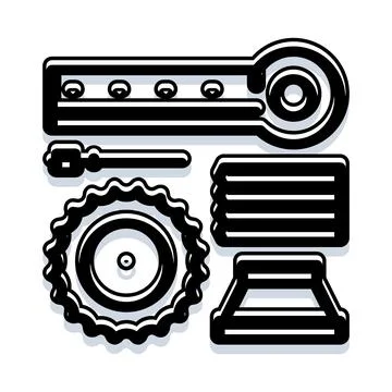 Industrial mechanical engineering gear and parts illustration Stock Illustration