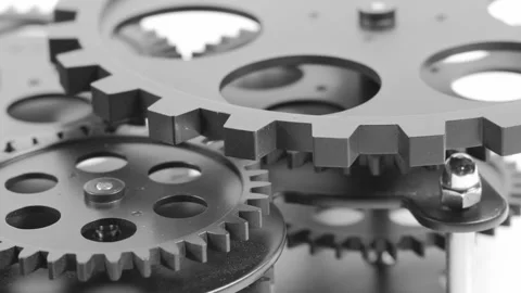 Industrial Mechanical Gears In Motion Close Up Stock Footage 339372475