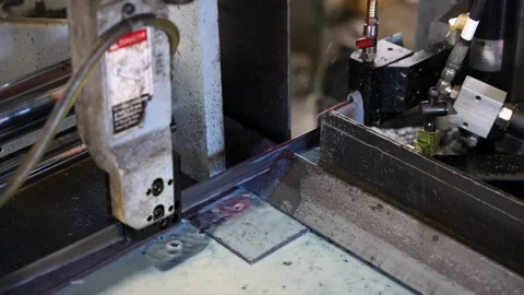 Industrial Metal Cutting Machine Processing Steel Profile In Fabrication Video stock 330805616