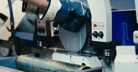 Industrial metal machining cutting process of blank detail by mechanical Stock Footage 167555802