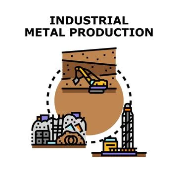 Industrial metal production process with mining and processing Stock Illustration