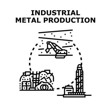 Industrial metal production process with mining and processing Stock Illustration