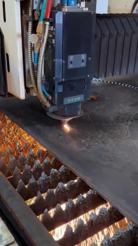 Industrial metal sheet bending on CNC press brake machine in factory Stock Footage 340543711