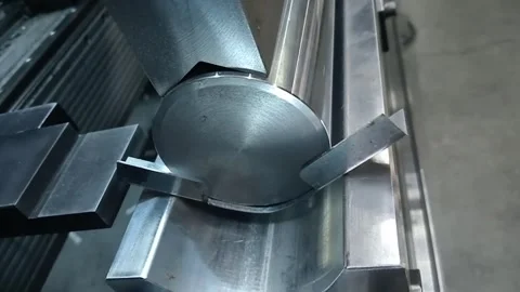 Industrial metal sheet bending process on press brake machine Stock Footage 344875117