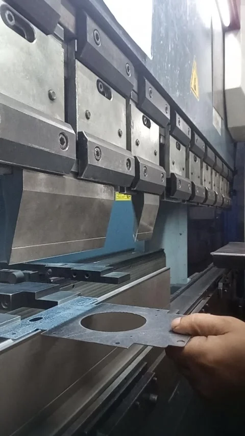 Industrial metal sheet bending process on press brake machine Stock Footage 345132558