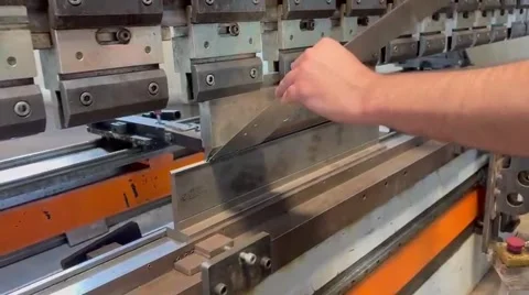 Industrial metal sheet bending process on press brake machine Stock Footage 345281911