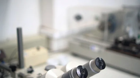 Industrial microscope, Laboratory of the plant Stock Footage 93448737