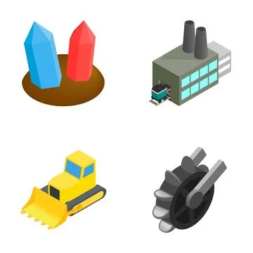Industrial mining and excavation isometric icon set Stock Illustration