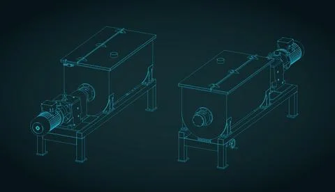 Industrial mixer for processing and mixing dry materials isometric blueprints Illustrazione stock