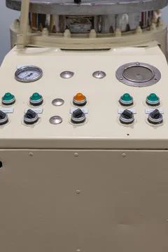 Industrial Mixing Machine Control Panel With Gauge Dials, Alprose Experienc.. Stock Photos