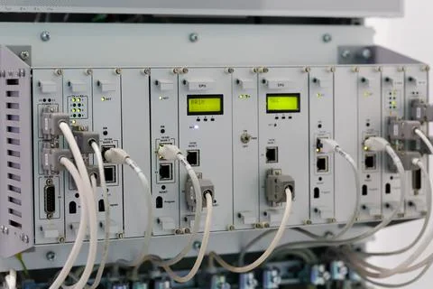 Industrial modular computer system in a rack Stock Photos