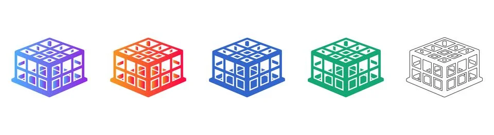 Industrial Modular Grid Storage Container Icon Set 库存插图