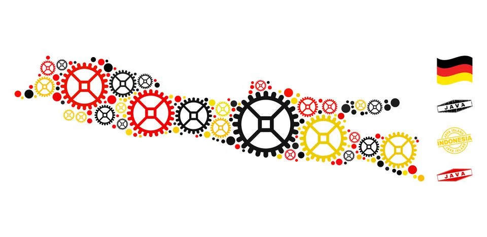 Industrial Mosaic Java Island Map in German Flag Colors and Grunge Stamps Stockillustratie