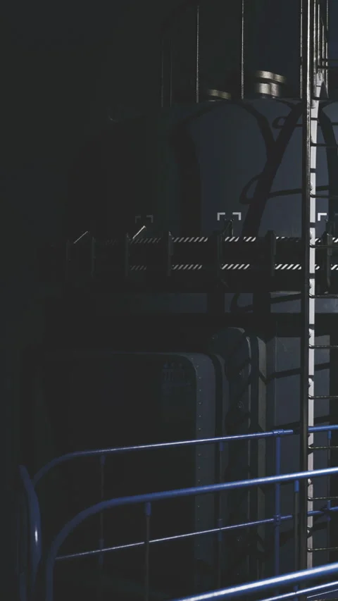 Industrial night scene with shadows and metal structures creating intrigue Stock Footage 331838460